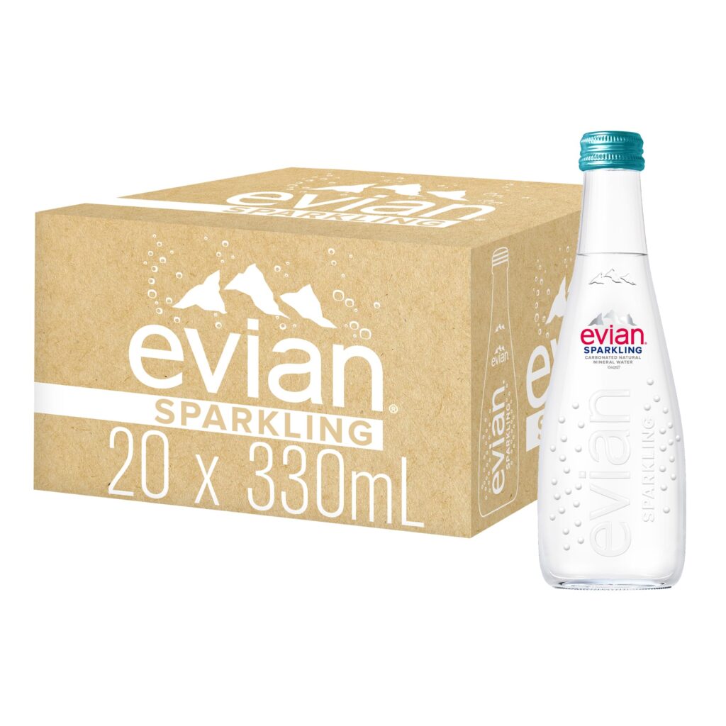 Evian Sparkling Water 330ml, 750ml Glass bottle